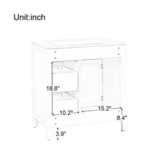 KWPZQEB 30" Bathroom Vanity with Ceramic Sink, Vanity Cabinet with Door & 2 Drawers, Modern Sink Cabinet with Solid Wood Frame for Bathroom image {9}