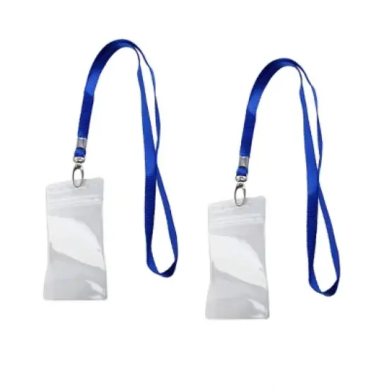 Unique Bargains Clear ID Badge Card Vertical Holder with Blue Neck Strap 2 Pcs image {3}