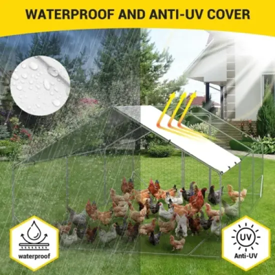 Chicken Coop, Large Metal Chicken Run - Walk in Poultry Cage with Waterproof Anti-UV Cover, Spire Roof for Outdoor Farm Use image {4}