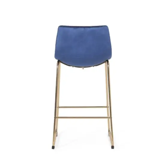 Cedric Modern Glam Velvet Counter Height Barstool Blue/Gold - Christopher Knight Home image {6}