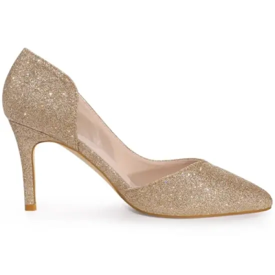 Perphy Glitter Pump Pointed Toe Slip-on Stiletto Heels Pumps for Women image {5}