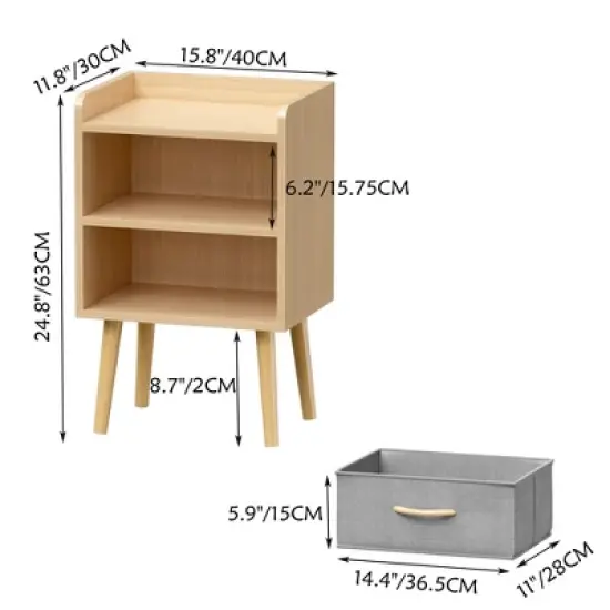 PAGED Night Stand Set 2 Modern Storage End Table Wooden Nightstand with Drawer and 2 Open Shelves for Bedroom image {4}