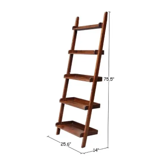 75.5" 5 Tier Solid Wood Leaning Bookshelf - International Concepts image {4}