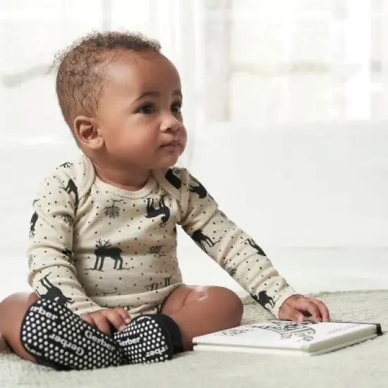 Gerber Baby Neutral Long Sleeve Onesies&reg; Bodysuits, 6-Pack, Deer image {4}