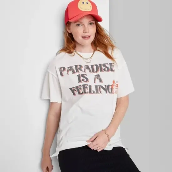 Women's Ascot + Hart Paradise Is A Feeling Short Sleeve Graphic Boyfriend T-Shirt - Off-White image {5}
