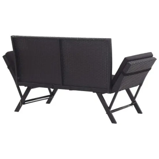vidaXL Patio Bench Adjustable with Cushions for Outdoor Garden Poly Rattan - Black image {3}