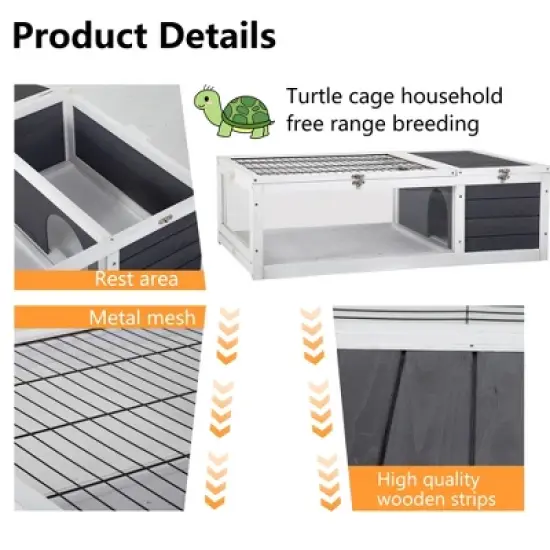 FDW Wooden Tortoise Habitat Large Transparent Tortoise Enclosure, Activity Area and Removable Tray for Small and Medium-Sized Animals,Gray image {4}