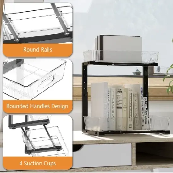 Acrylic Under Sink Organizer, 2 Tier Adjustable Pull Out Cabinet Storage Rack with Sliding Drawers for Kitchen, Bathroom Organization image {3}