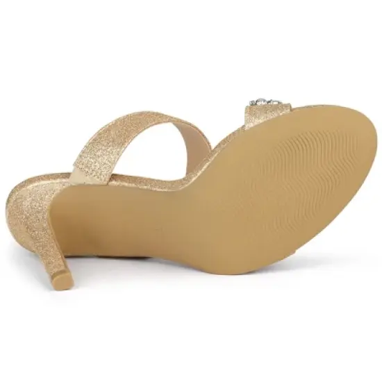 Allegra K Women's Glitter Rhinestone Stiletto Heels Sandals image {5}
