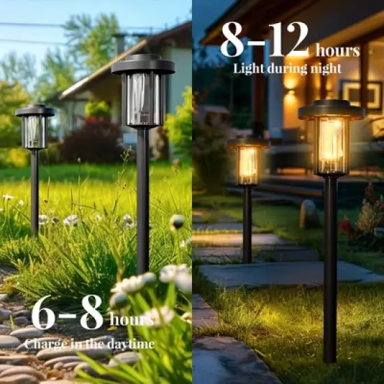 Gigalumi 6-Pack Solar Pathway Lights, IP65 Waterproof Outdoor Garden Lighting with Warm White Glow for Walkways, Yards & Porches image {2}