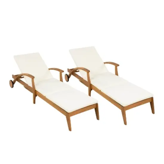 Christopher Knight Home Frank Outdoor Adjustable Chaise Lounge With Cushion and Wheel, Teak/Cream image {10}