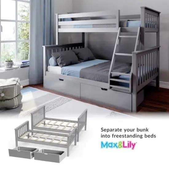 Max & Lily Twin over Full Bunk Bed with Under Bed Storage Drawers image {4}