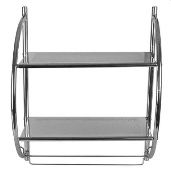 Home Basics 2 Tier Wall Mounting Chrome Plated Steel Bathroom Shelf with Towel Bar image {1}