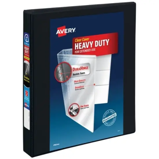Avery 1" 250 Sheet Heavy Duty Nonstick View Ring Binder Black: Polypropylene D-Ring, 4 Pockets, Clear Cover image {6}