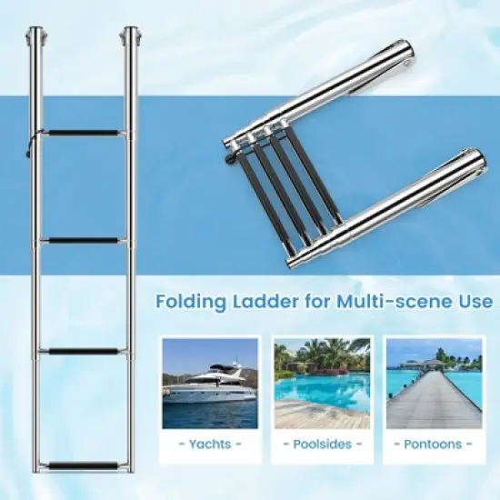 Costway 4-Step Telescoping Boat Ladder Folding Dock Ladder with Non-slip Steps image {7}