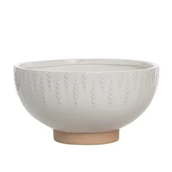 Transpac 10.25 in White Autumn Dot Texture Ceramic Bowl for Fall Harvest Serving image {3}