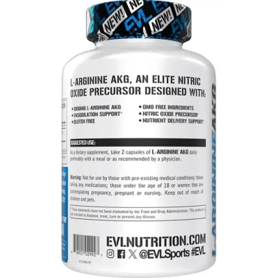Evlution Nutrition L-Arginine AKG - Vasoldilation Support - 60 Servings image {2}