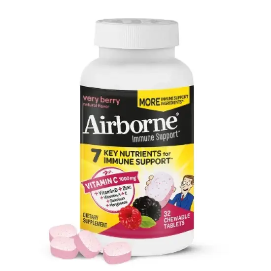 Airborne Immune Support Chewable Tablets with Vitamin C & Zinc - Berry - 32ct image {9}