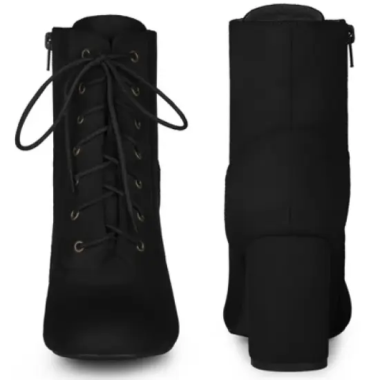 Perphy Women's Round Toe Chunky High Heel Lace Up Ankle Boots image {1}