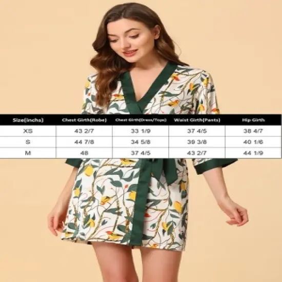 cheibear Womens Satin Floral Lounge Cami Nightgown Sleepwear 4pcs Pajama Sets image {4}