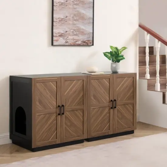 unipaws Tall Cat Litter Box Enclosure with Shelves image {4}