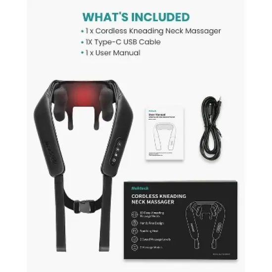 Nekteck Cordless 6D Shiatsu Neck and Back Massager with Heat, Ideal for Pain Relief at Home, Office, or Car &ndash; Perfect Gift for Men & Women image {5}