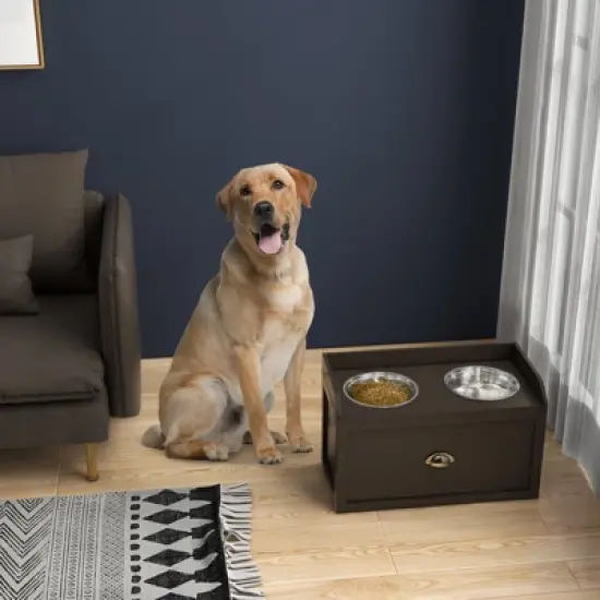 DSVIMOY Large Elevated Dog Bowls with Storage, Raised Dog Bowl Stand, Coffee, 23.5"*11.8"*14.3" image {3}