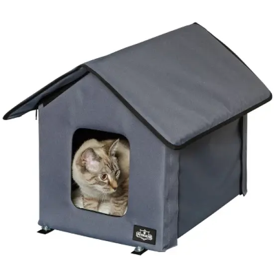 Heated Cat House - Double-Door Cat Bed with Zippered Roof, Pet Heating Pad, Cover - For Garage, Porch, Barn, or Basement by PETMAKER image {2}