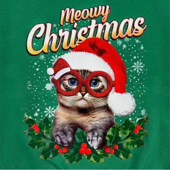 Men's IML Meowy Christmas Graphic Pullover Sweatshirt - Kelly Green image {2}