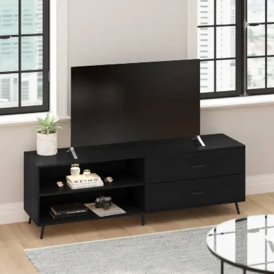 65" June Mid-Century Modern TV Stand for TVs up to 65" with Adjustable Shelf Black - Taylor & Logan image {1}