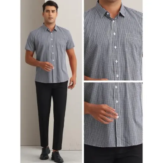 INSPIRE CHIC Men's Cotton Short Sleeve Formal Button Down Regular Fit Plaid Dress Shirts image {3}