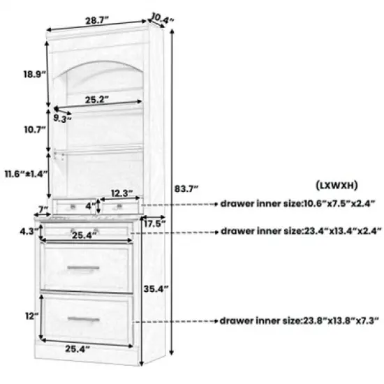 TIRAMISUBEST 4-Piece Freestanding Kitchen Pantry Cabinet Combo, Tall Kitchen Hutch with Storage Drawers and Adjustable Shelf image {8}
