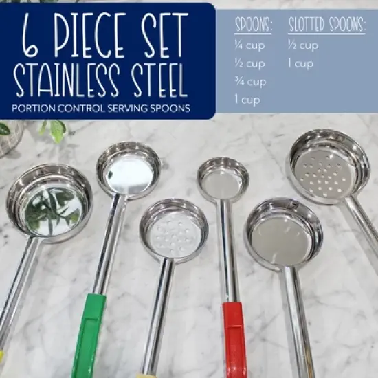 Darware Portion Control Serving Spoons, 6pc Set; 1/4 Cup, 1/2 Cup, 3/4 Cup & 1 Cup Slotted and Spoodle image {6}