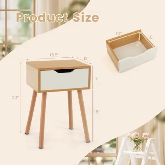 Costway Nightstand End Side Sofa Table Storage Drawer Living Room with Solid Wood Leg image {3}