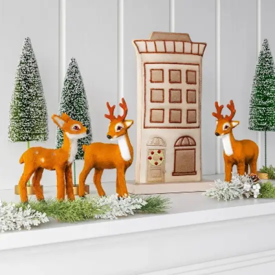 3ct Faux Fur Deer Set Decorative Christmas Figurines Brown - Wondershop&trade; image {1}