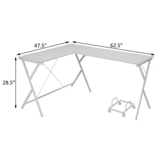 GlasFlength Desks L Shaped Gaming Desk Study Desk Corner Table Sturdy Workstation for Home Office Small Space, White, 62.5"*47.5"*28.5" image {4}