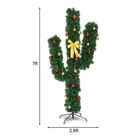 Costway Pre-Lit Cactus Christmas Tree 7Ft LED Lights Ball Ornaments image {6}