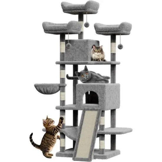 68.5'' Large Cat Tree, Heavy Duty Cat Tower with Condo, Plush Perches, Sisal Scratching Posts, Hammocks, Basket, Dangling Ball image {10}