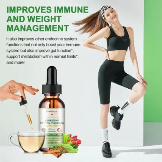 GreenPeople Berberine Liquid Drop with Ceylon Cinnamon, Milk Thistle, Artichoke, Healthy Immune & Anti-oxidant, 4 Fl.oz (Apple Flavor) image {5}