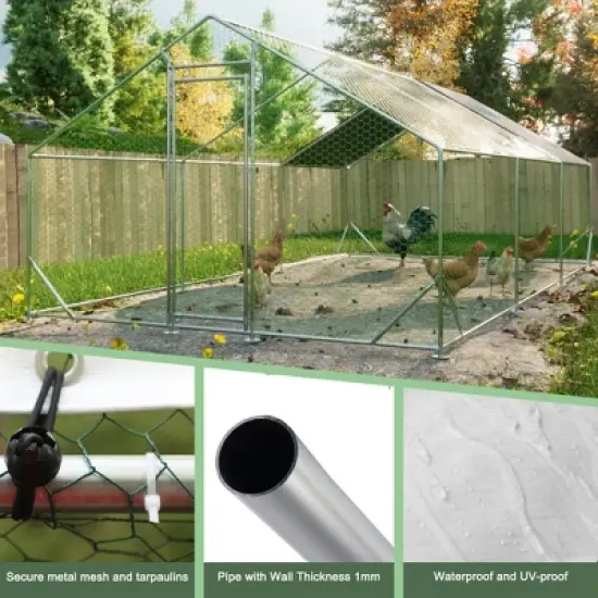 GDFStudio Elinor Modern 240" Outdoor Large Metal Walk in Chicken Coop with Waterproof Cover image {6}