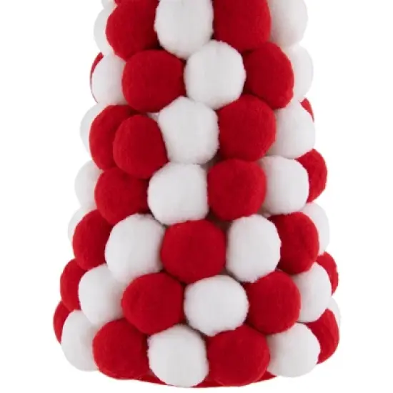 Northlight Pom Pom Cone Tree Christmas Decoration - 13" - White and Red image {3}