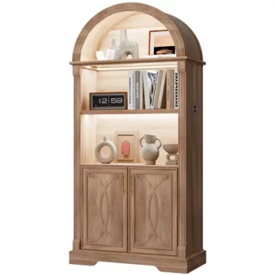 Fredees 71" Tall Arched Cabinet, Kitchen Pantry & China Cabinet, Arched Bookshelf with Open & Adjustable Shelves, Induction 3-Color Lights image {13}