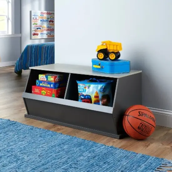 Badger Basket 2 Bin Stackable Storage Cubby Charcoal/Gray Woodgrain image {1}