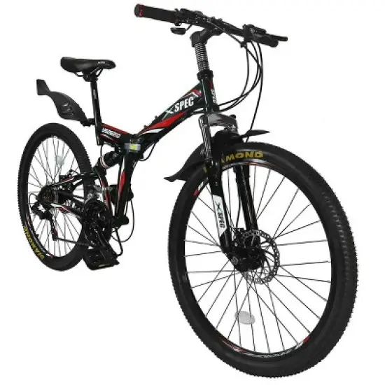 Xspec 26" 21 Speed Folding Mountain Bike Bicycle Trail Commuter, Black image {1}