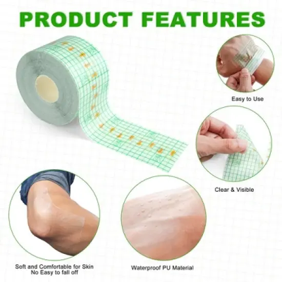 LotFancy Tattoo Aftercare Bandage, 2" x 13 Yards Roll, Waterproof Transparent Film Dressing image {1}