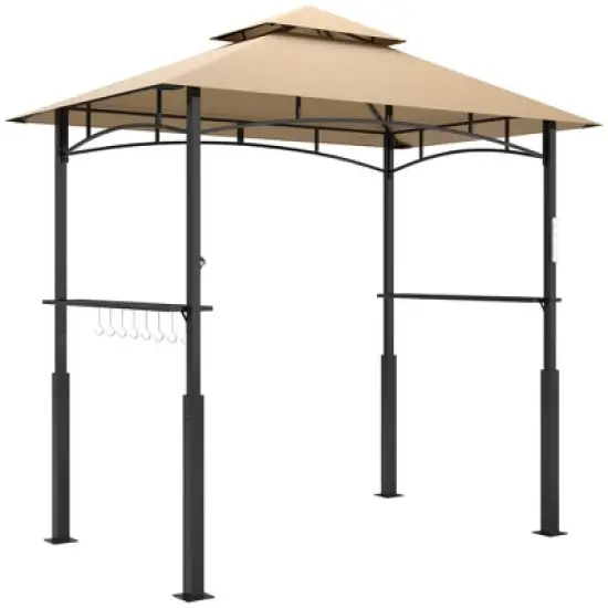 Outsunny 8' x 5' Grill Gazebo, Double Tiered Outdoor BBQ Gazebo with LED Light, 2 Side Shelves, Hooks and Bottle Opener for Patio Yard image {6}