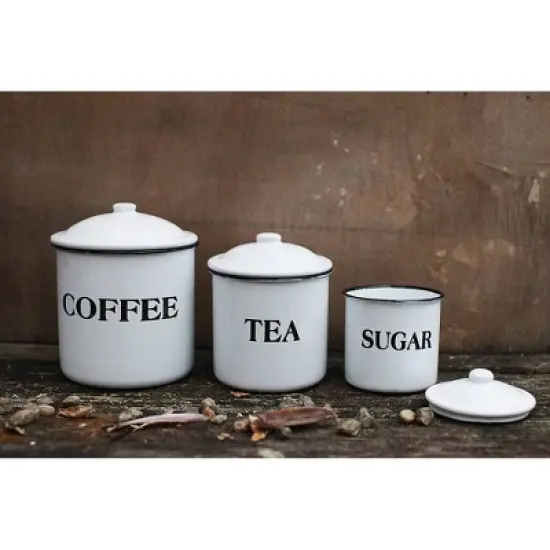 Storied Home Set of 3 'Coffee Tea Sugar' Metal Containers with Lid image {2}