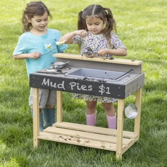 HearthSong Junior Chef's Wooden Mud Play Kitchen and Imagination Station with Metal Accessories image {2}