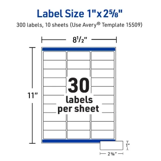 Avery Waterproof Address Labels, 1" x 2-5/8", 300 Labels (15509) image {7}