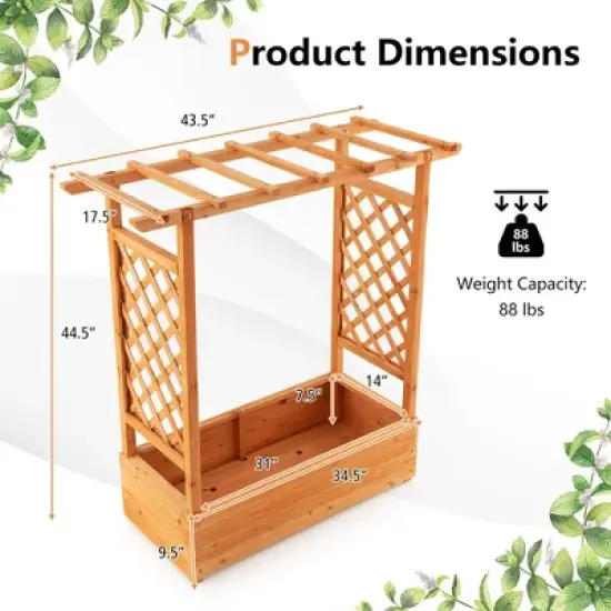 Tangkula Raised Garden Bed Planter Box w/ Side & Top Trellis for Vine Climbing Plants image {3}